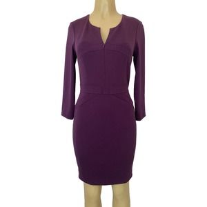 ZAC POSEN Z SPOKE Purple PLUM 3/4 SLEEVE DRESS V neck Zip Sheath Lined 4…